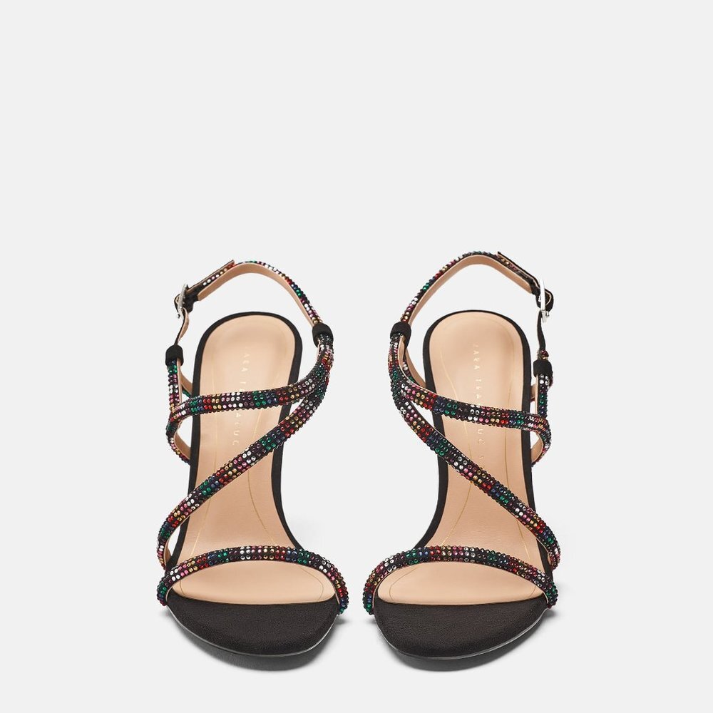 ZARA ELEGANT BEJEWELLED MULTICOLOR HIGH HEELS SANDALS BRAND NEW WITH TAGS US 6.5